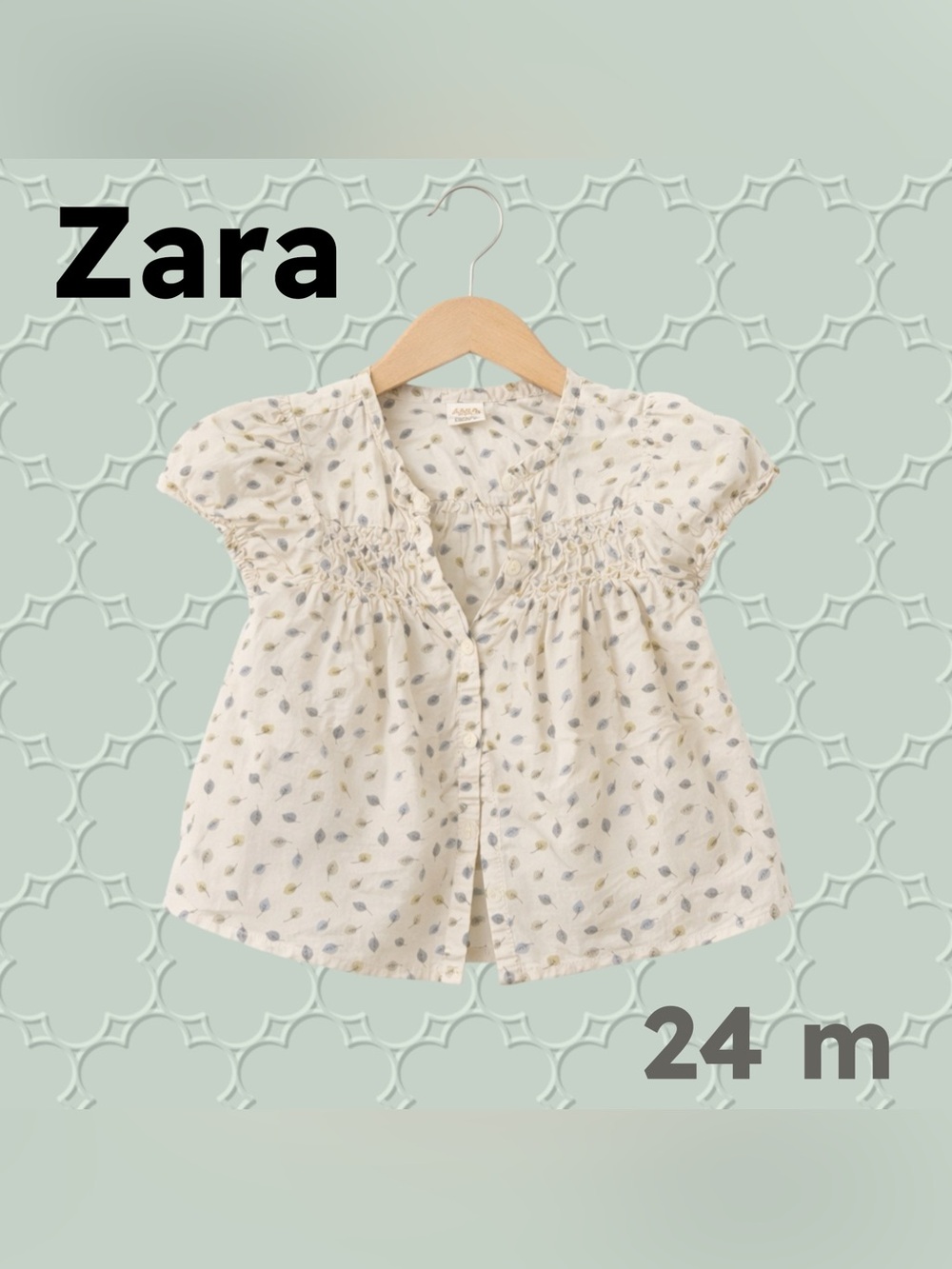 🇪🇸👍GUC ZARA | 24 m | Toddler White Summer Smocked Leaf print blouse